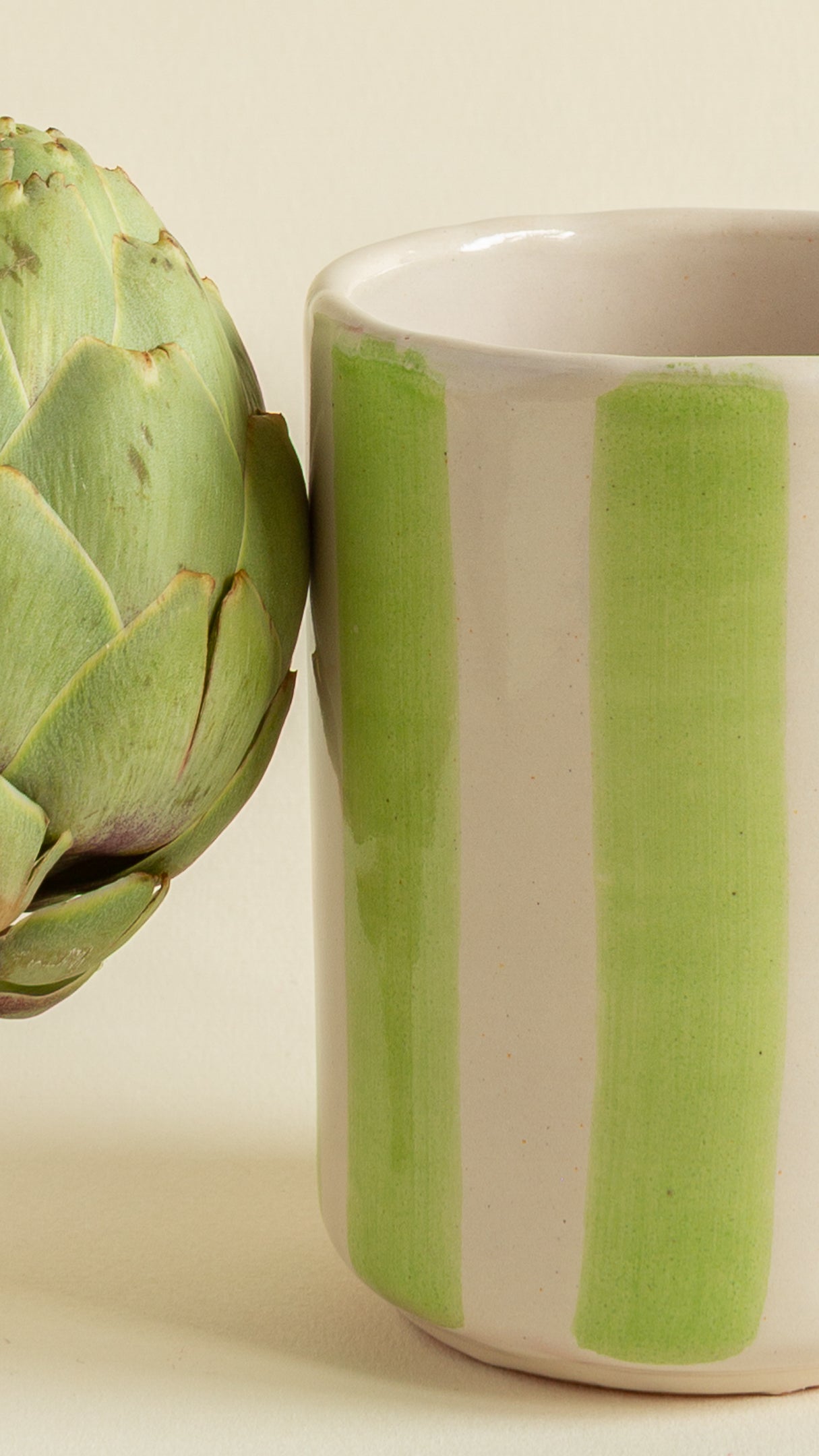 Vasos de cerámica rayas verde lima