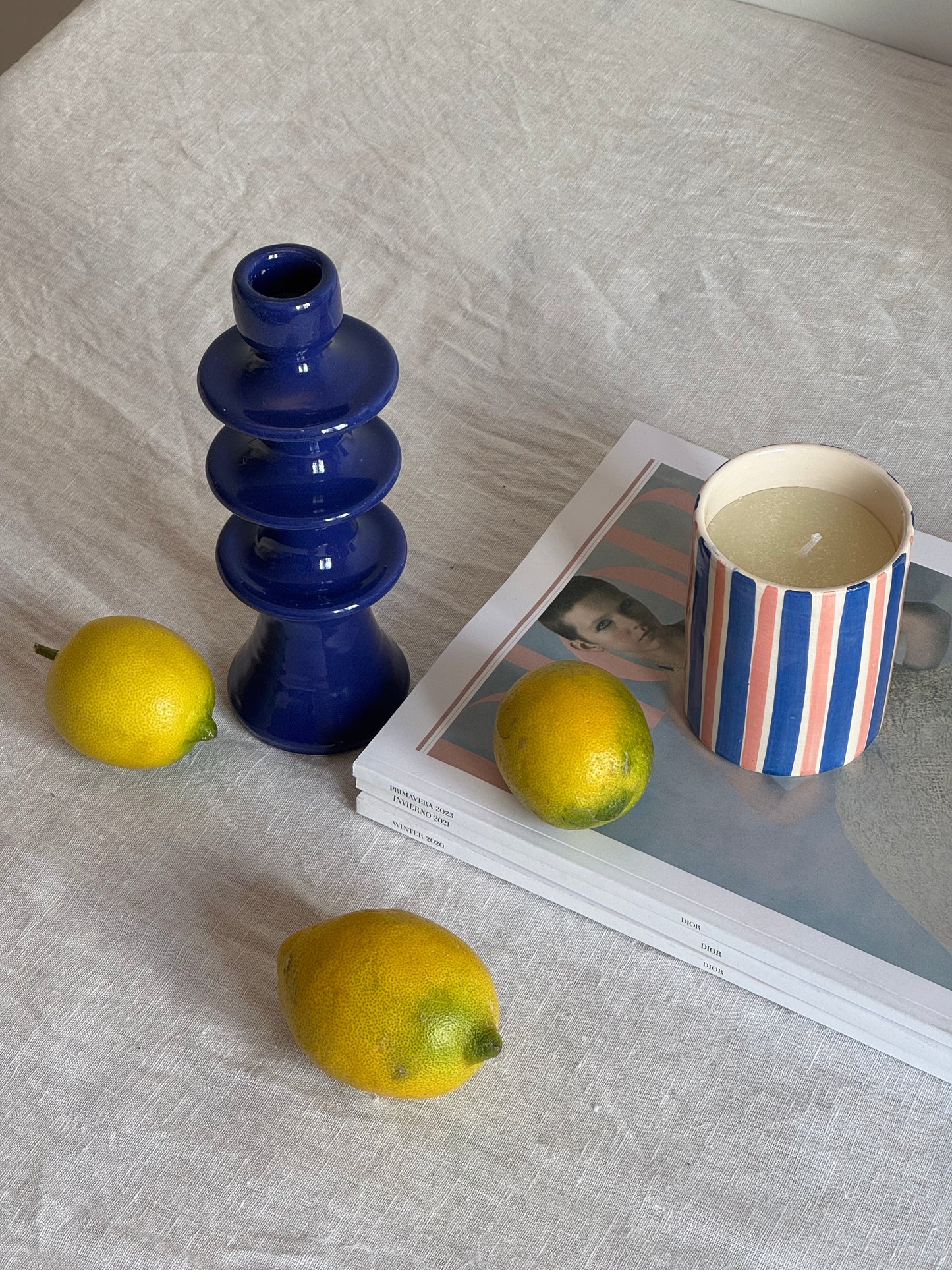 Vela rayas Azul+Beige