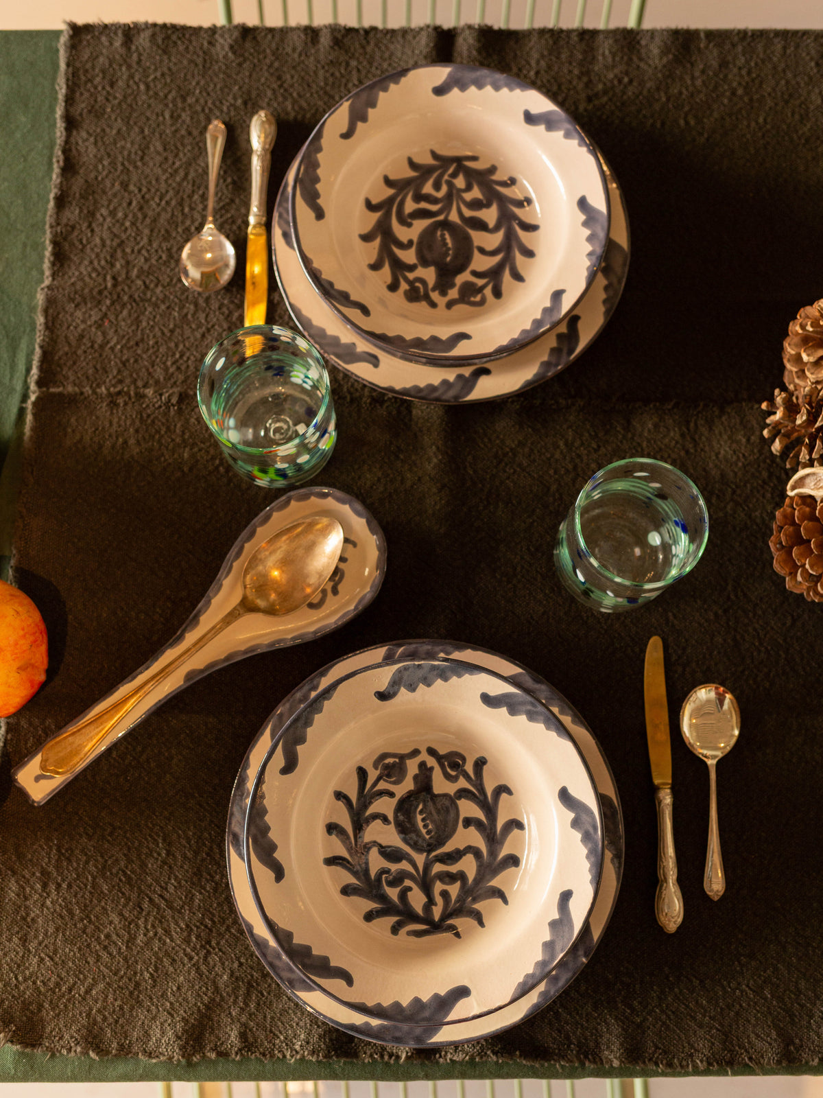 Petroleum blue couple set + soup plates