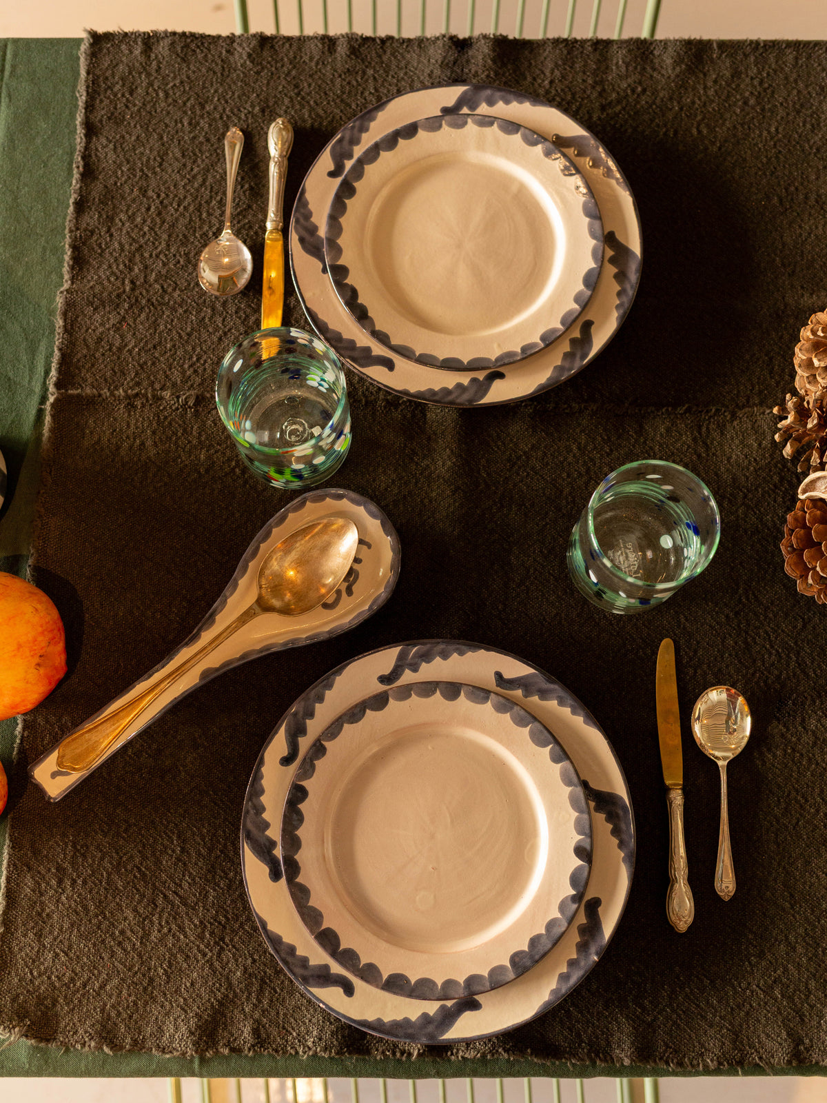 Petroleum blue couple set + soup plates