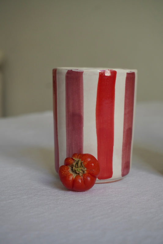 Vasos de cerámica rayas Andalucía rosa y rojo