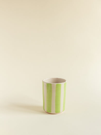 Vasos de cerámica rayas verde lima