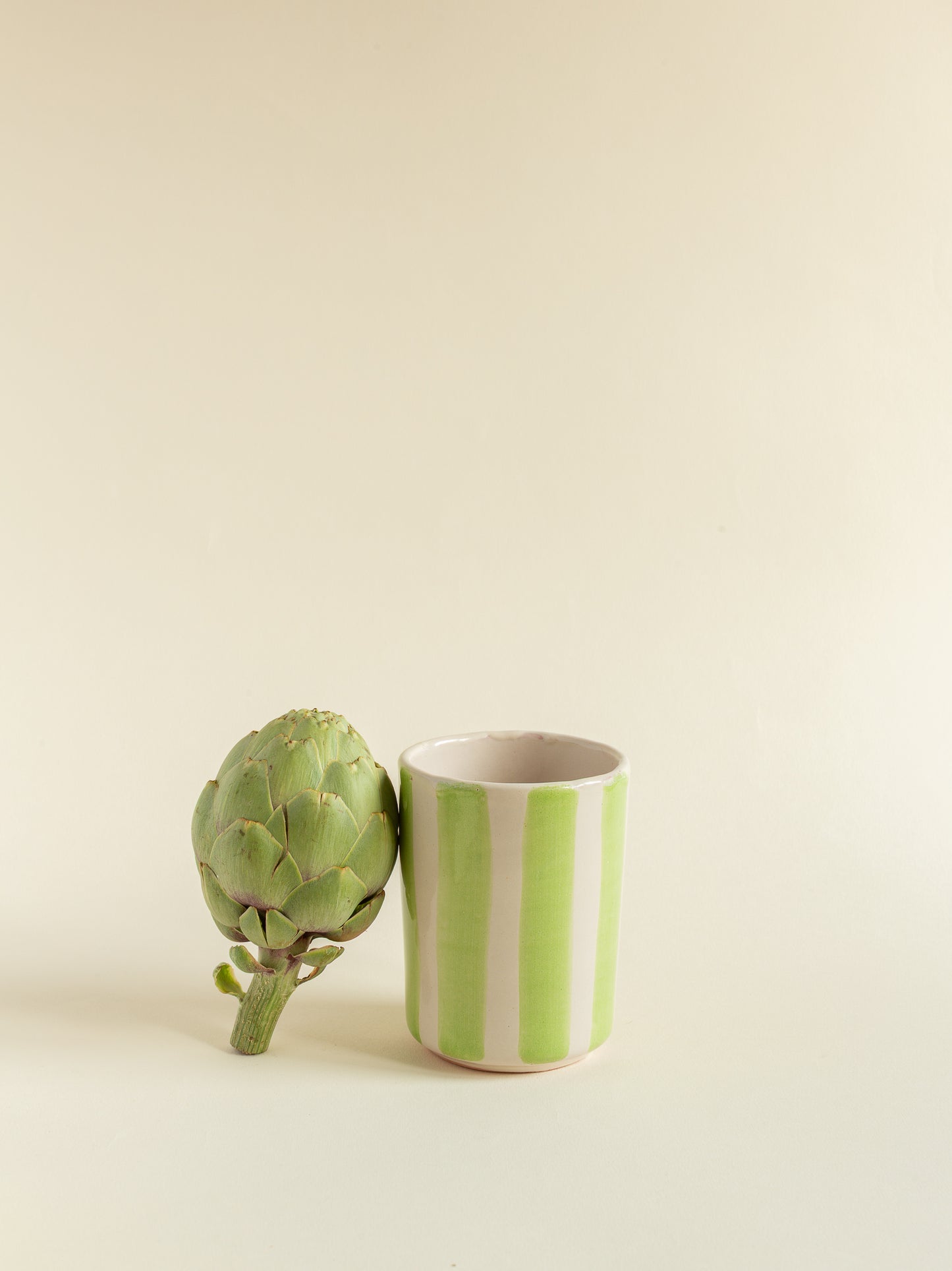 Vasos de cerámica rayas verde lima