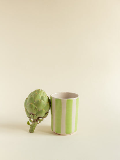Vasos de cerámica rayas verde lima
