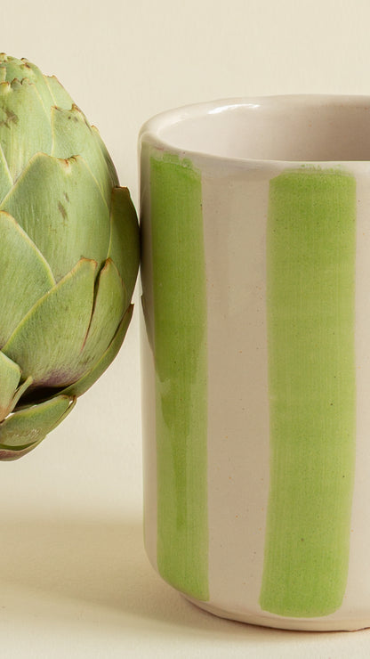 Vasos de cerámica rayas verde lima