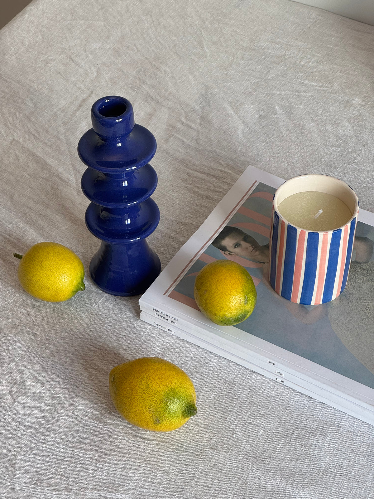 Vela rayas Azul+Beige
